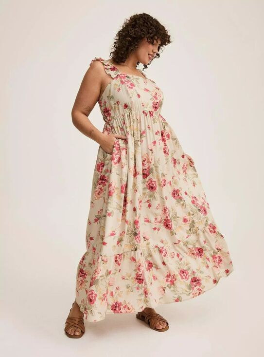 torrid Dresses & Skirts - Torrid Maxi Challis Ruffle Strap Tiered Dress Plus Size 11x  Boho floral NWT BM